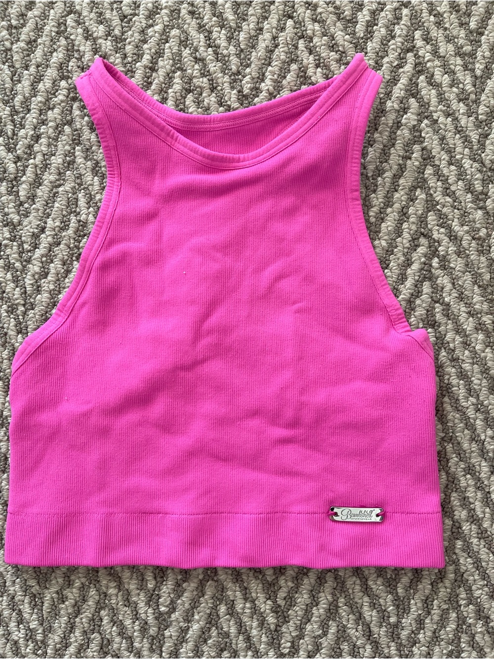 Bombshell Sportswear Hot Pink seamless Ribbed Cropped sports bra